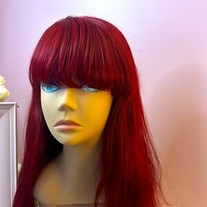 Cherry cherry, red customize, human hair wig new never worn with bangs